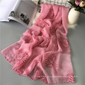 Hot selling hijab scarf women solid color embroidery scarf designs organza bubble plain silk chiffon scarf